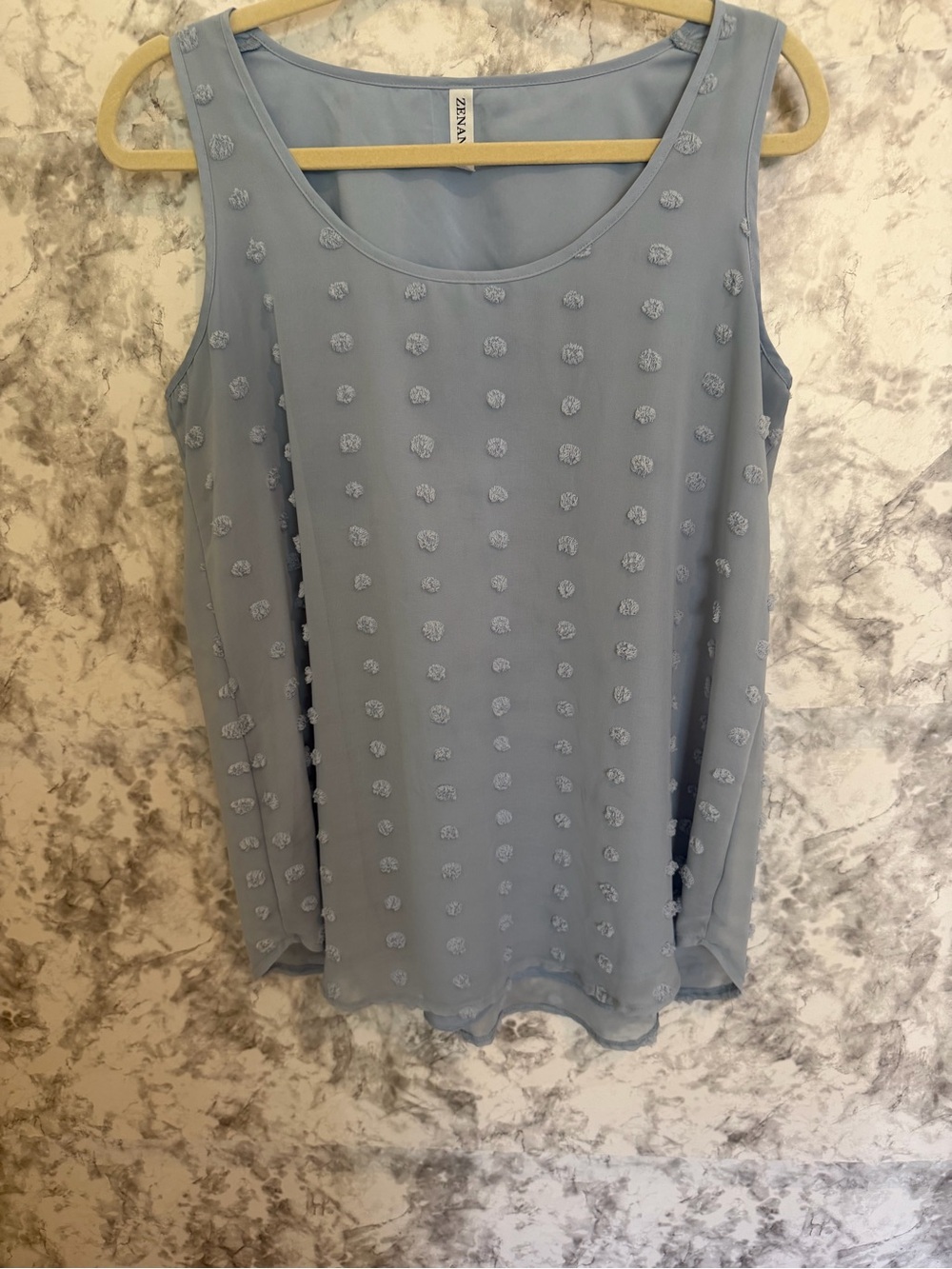Zenana Outfitters Powder Blue Pom-Pom Scoop Neck Tank